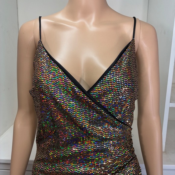 SABORA Womens Ruched Sequin Bodycon Mini Dress Sparkle - Picture 4 of 6